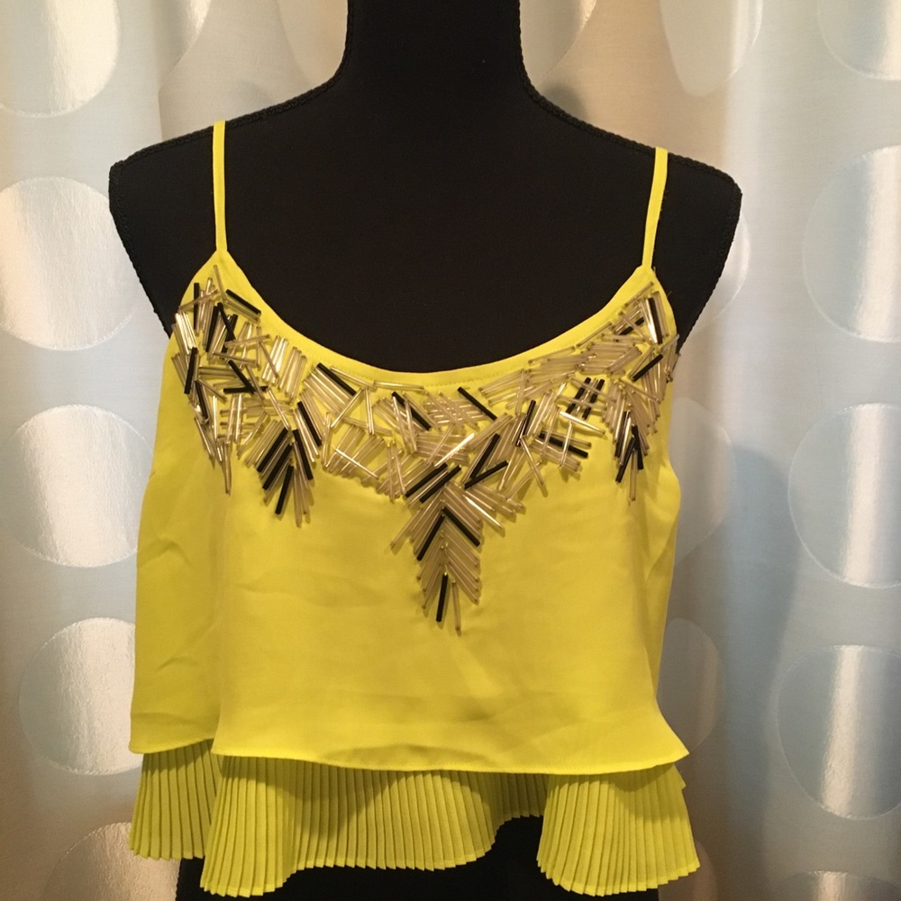 BEBE kiwi green bling ruffle cami top size Small - Picture 4 of 6